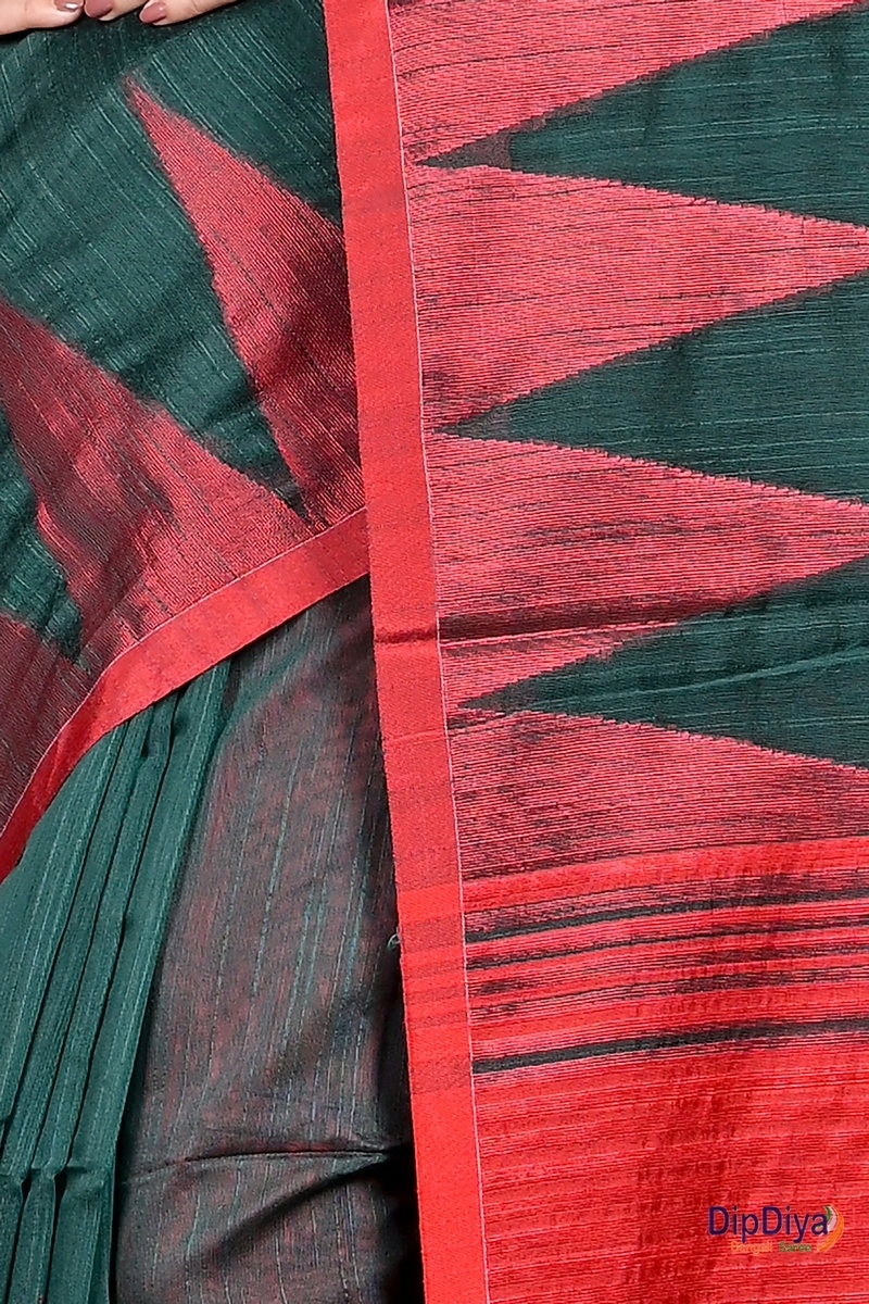 Green Cotton Blended Pariva Hand Loom Saree (348)